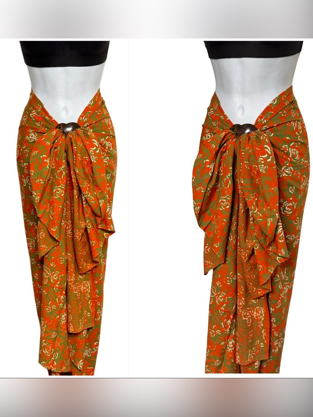 Beautiful Women’s Orange Floral Sarong Wrap Swim Cover-Up